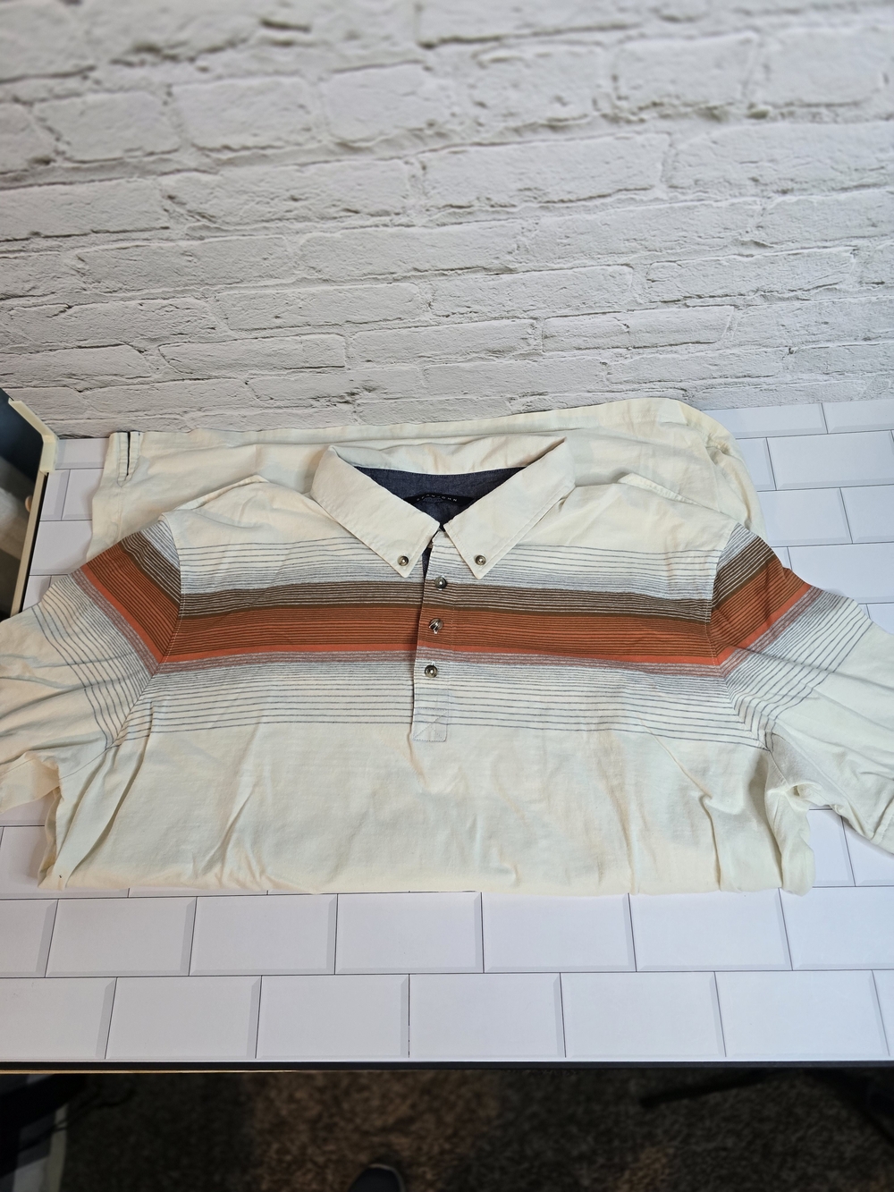 Sean John Cream Polo with Orange and Brown Stripes Sz 4XLT